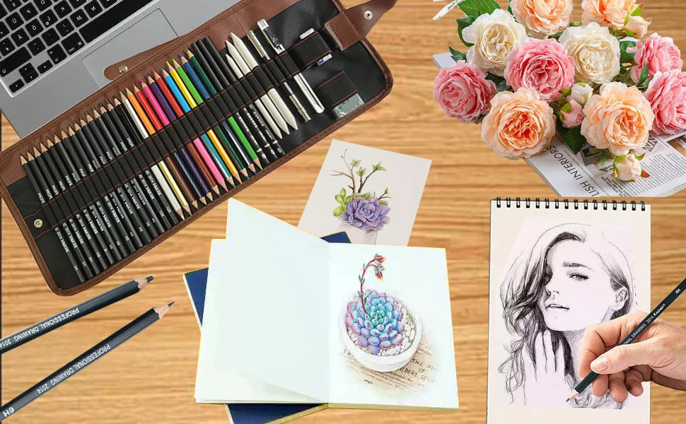 Drawing Pencils, Sketching Pencils with Graphite ,Charcoal Pencils and Blending Stumps