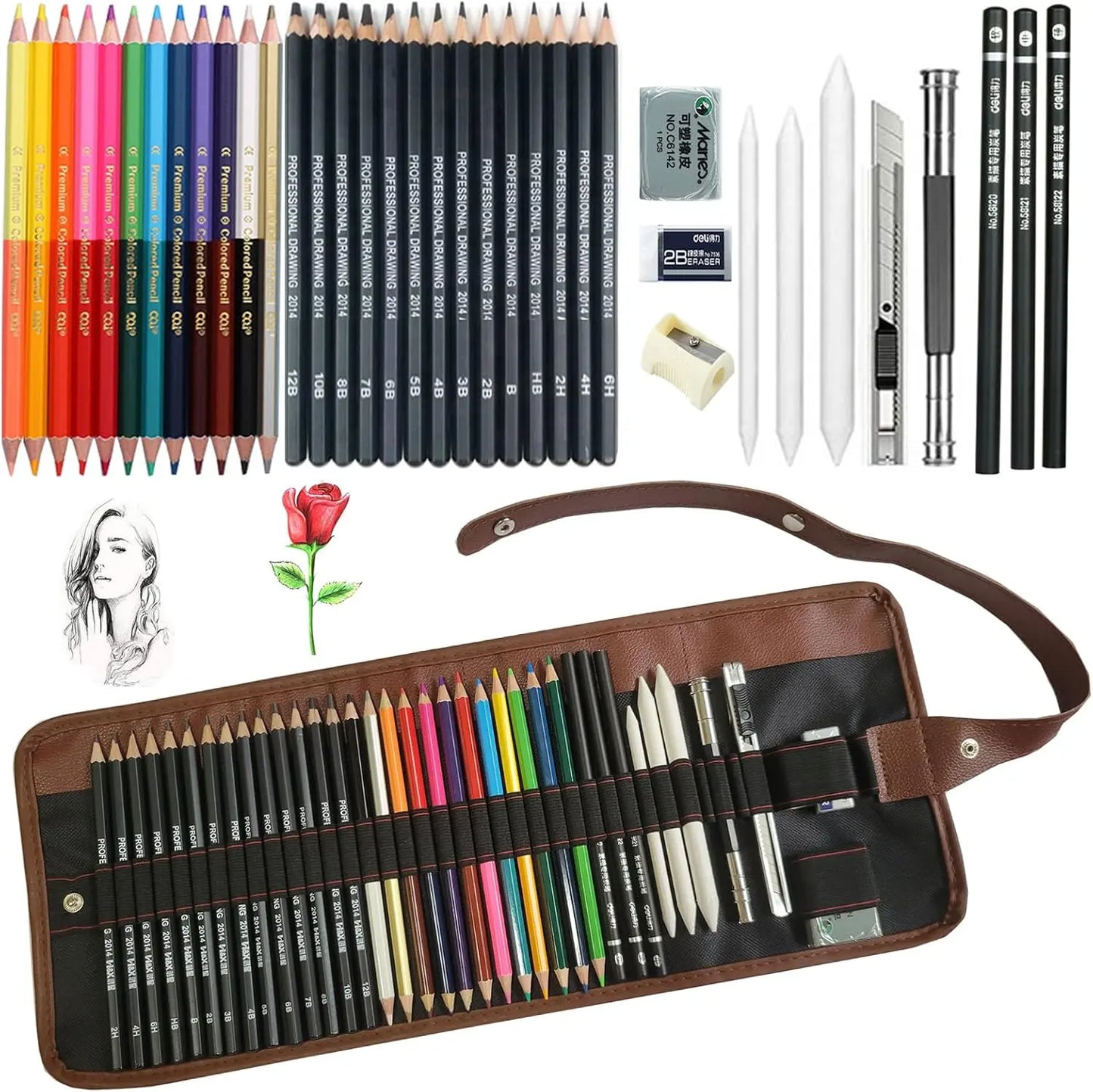 Drawing Pencils, Sketching Pencils with Graphite ,Charcoal Pencils and Blending Stumps