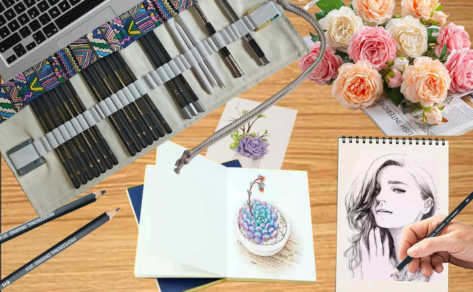 Drawing Pencils, Sketching Pencils with Graphite ,Charcoal Pencils and Blending Stumps